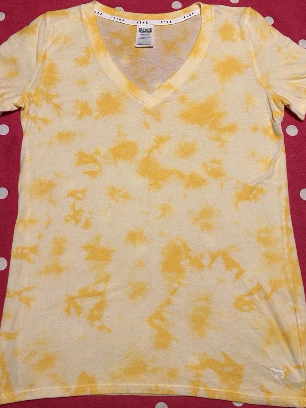 PINK Victoria's Secret Yellow Tie-Dye V-Neck Tee